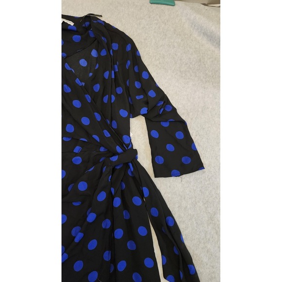 Emma & Michele Dress Womens XL Black Blue Polka Dot Long Sleeve Wrap New - Picture 5 of 12